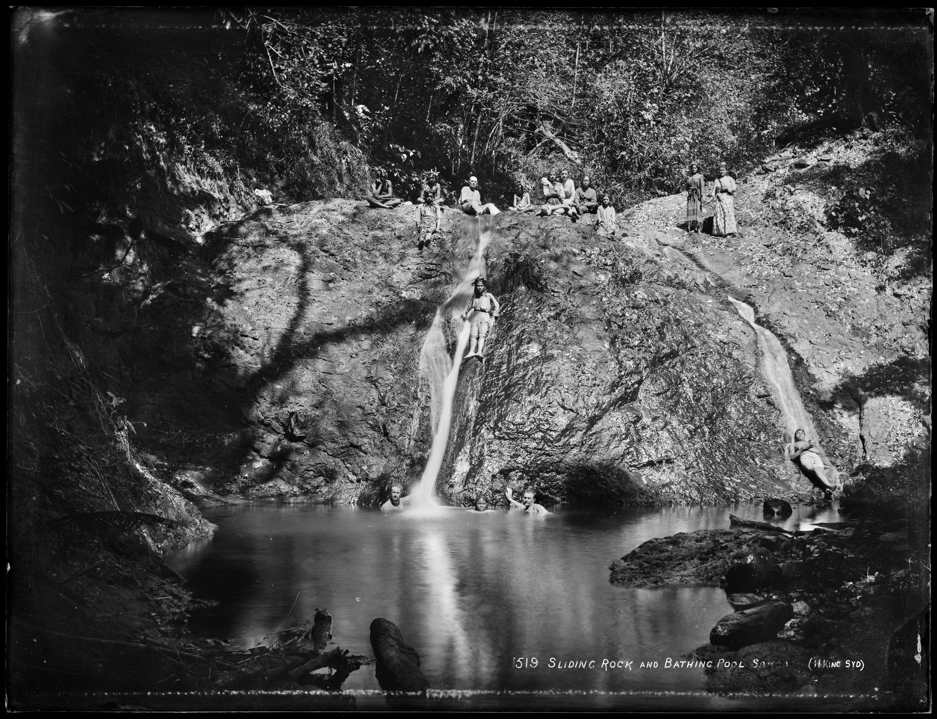 'Sliding Rock and Bathing Pool, SÄmoa' glass plate negative by Henry King